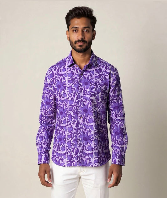 Bagru Block Print Pure Cotton Shirt For Men (PURPLE)