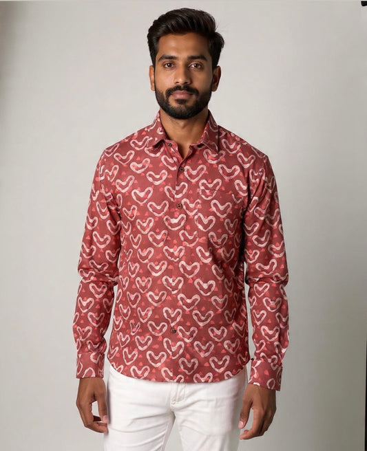 Bagru Block Print Pure Cotton Shirt For Men (MUDDY/GERUA)