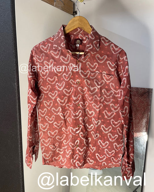 Bagru Block Print Pure Cotton Shirt For Men (MUDDY/GERUA)