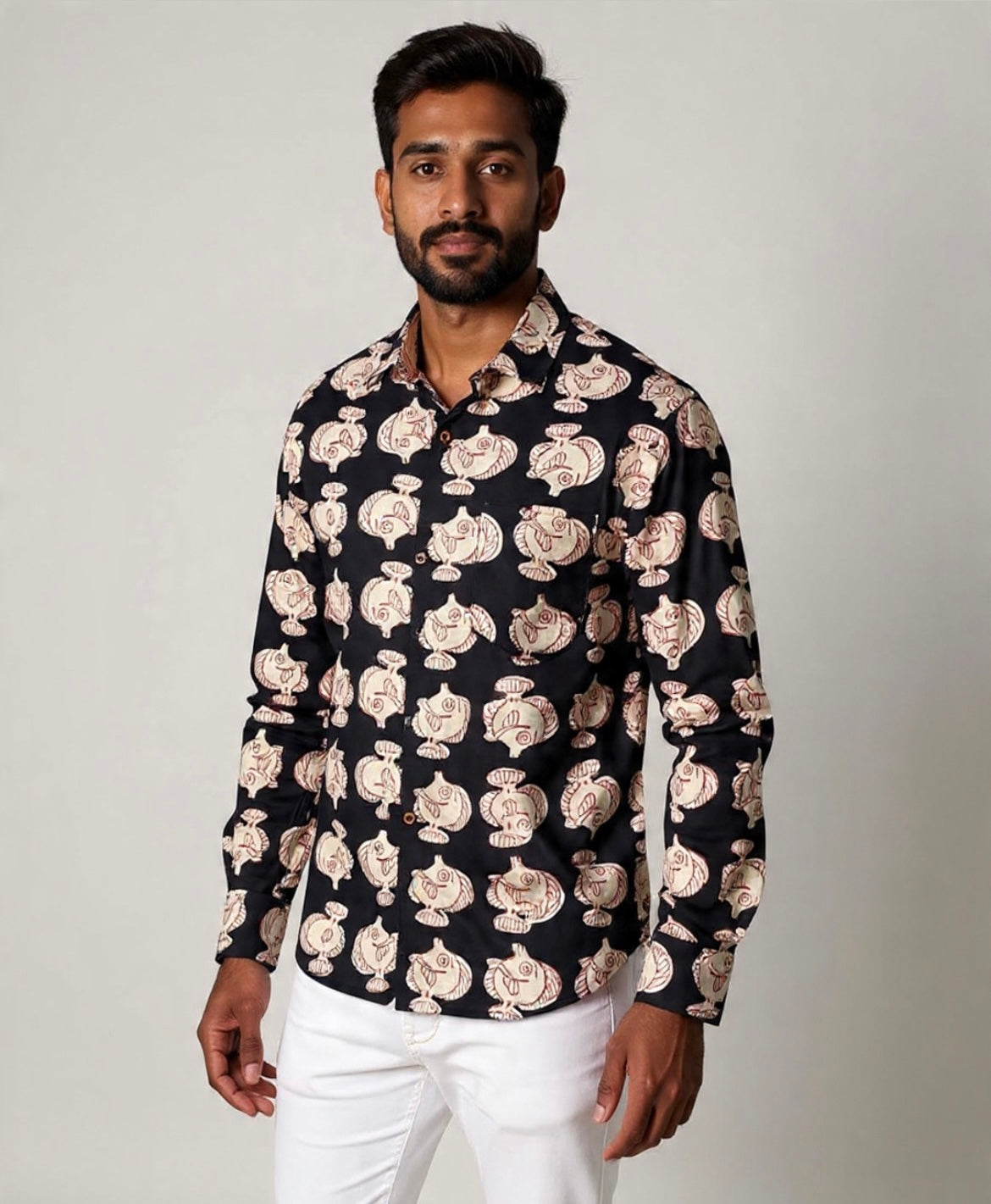 Bagru Block Print Pure Cotton Shirt For Men (BLACK)