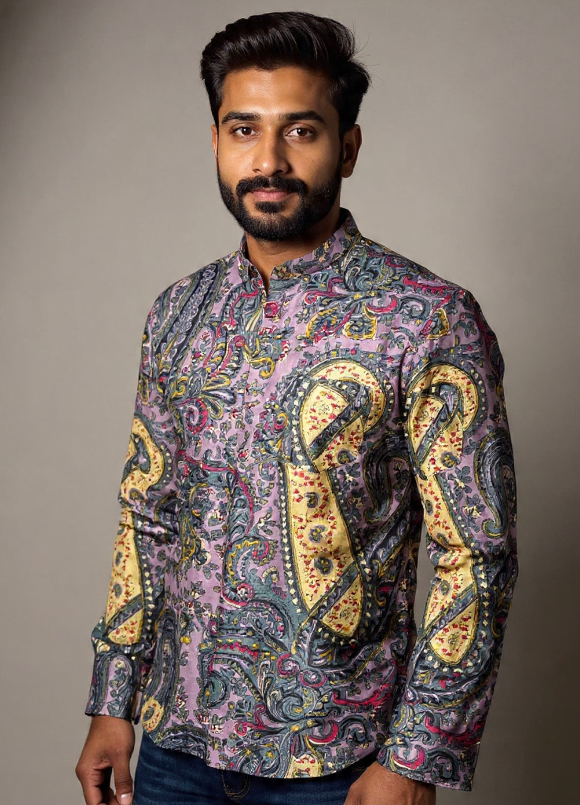 Paisley Printed Pure Cotton Short Kurta For Men