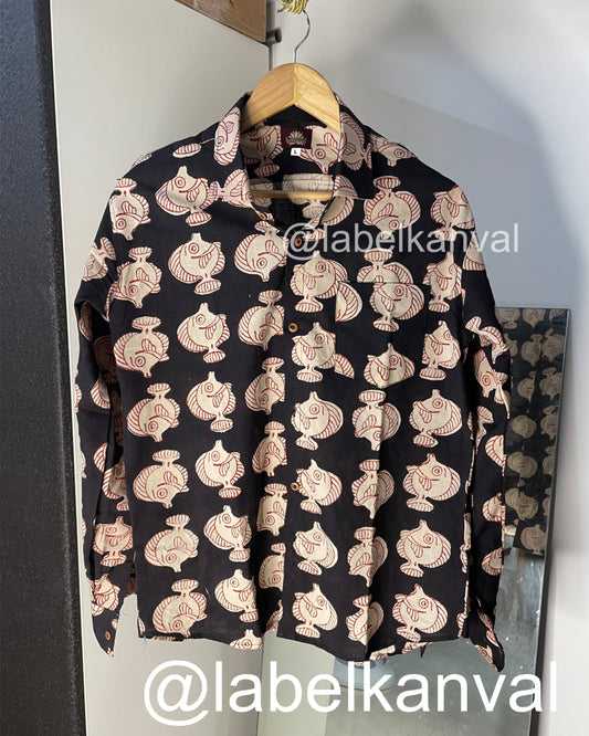 Bagru Block Print Pure Cotton Shirt For Men (BLACK)
