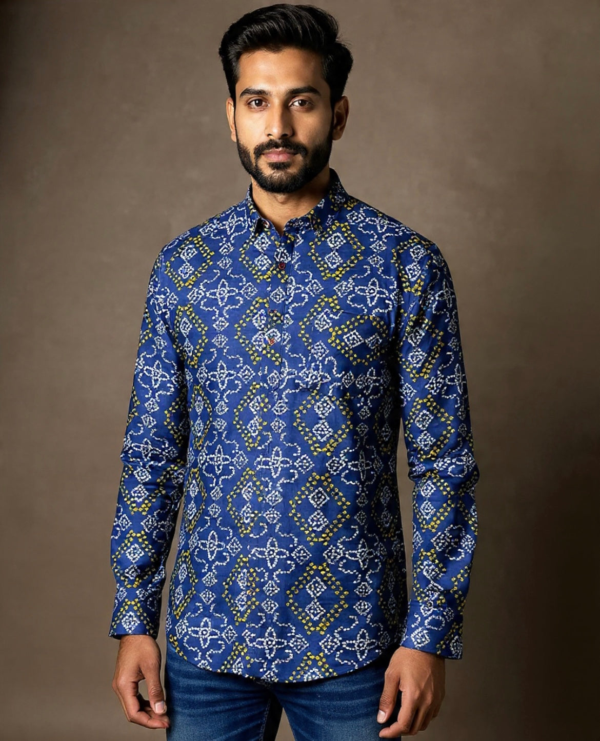 Sanganeri Printed Pure Cotton Short Kurta For Men (DARK BLUE)