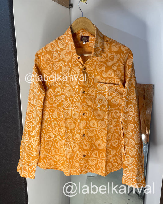 Bagru Block Print Pure Cotton Shirt For Men (MUSTURD YELLOW)