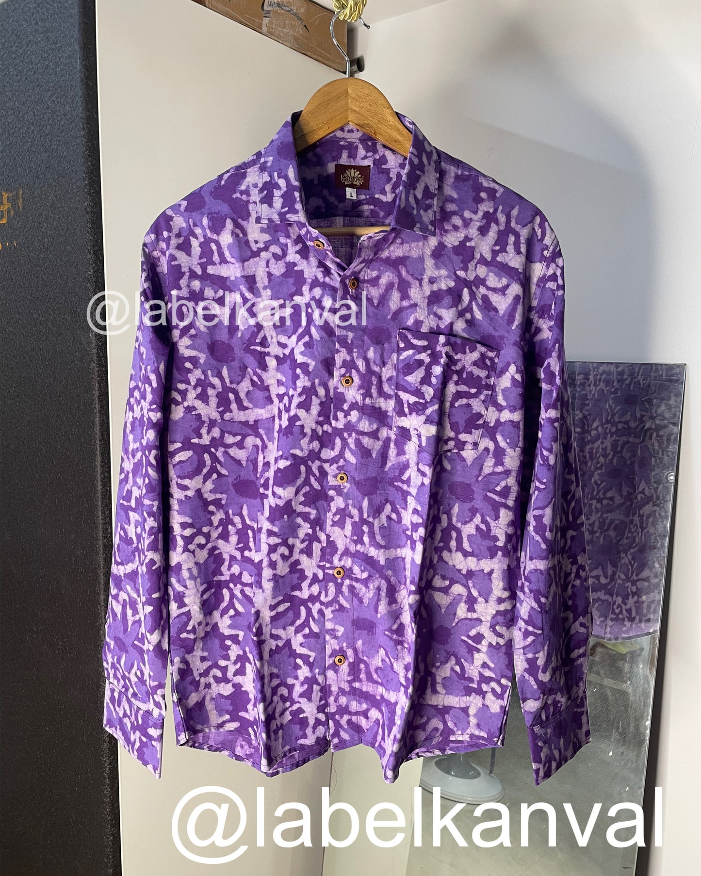 Bagru Block Print Pure Cotton Shirt For Men (PURPLE)
