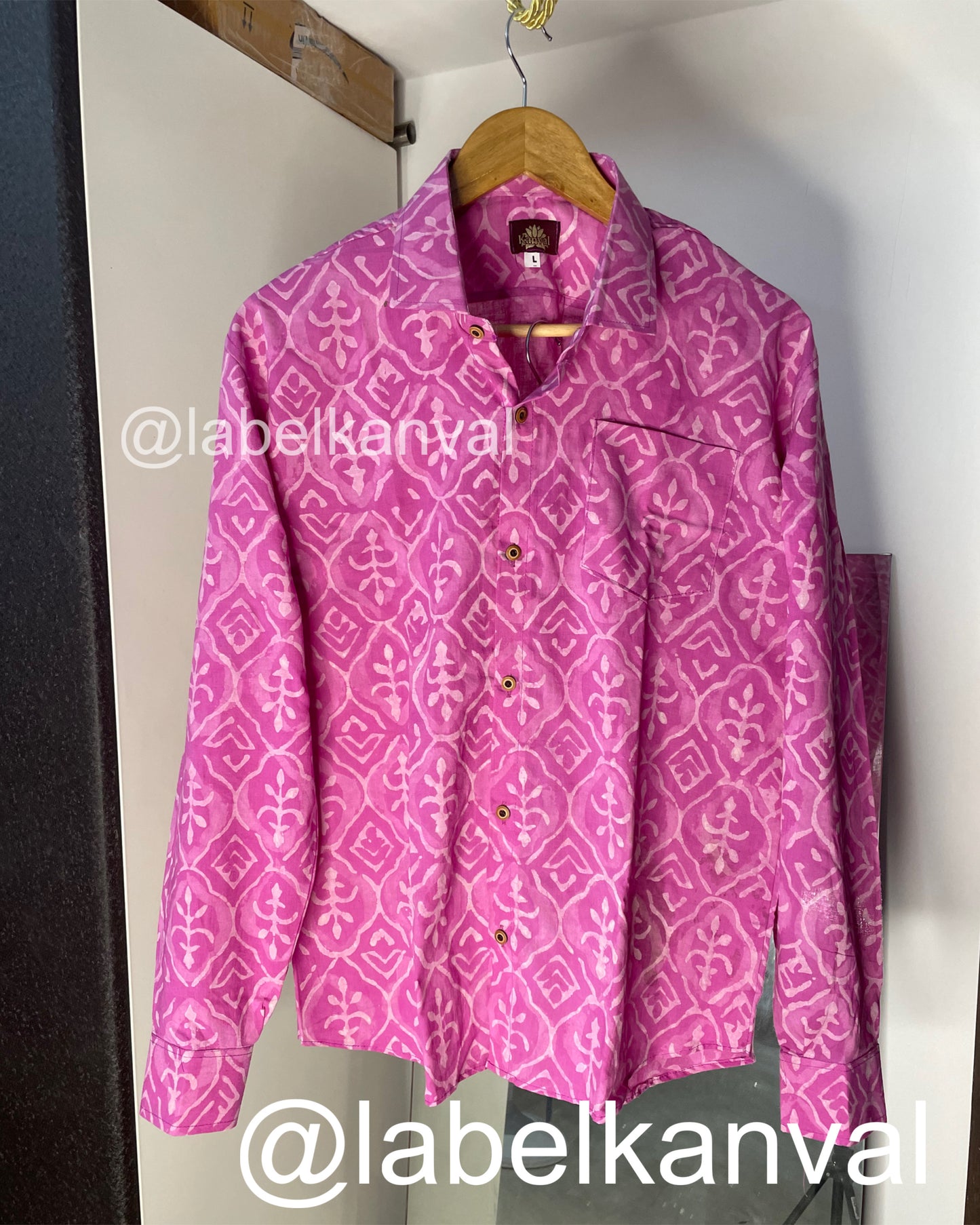 Bagru Block Print Pure Cotton Shirt For Men (PINK)