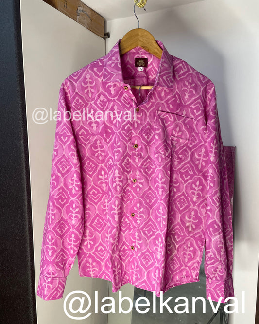 Bagru Block Print Pure Cotton Shirt For Men (PINK)