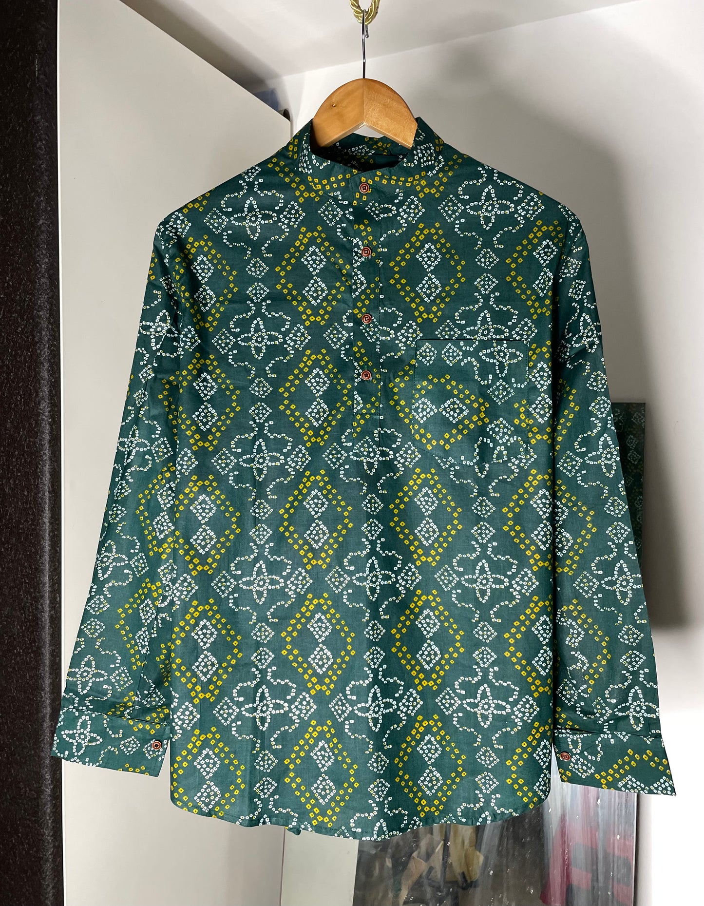 Sanganeri Printed Pure Cotton Short Kurta For Men (DARK GREEN)