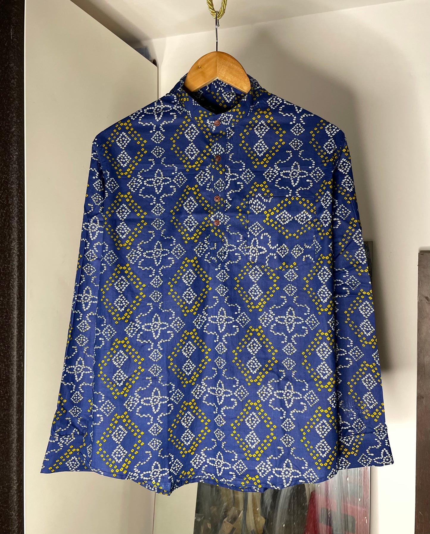 Sanganeri Printed Pure Cotton Short Kurta For Men (DARK BLUE)