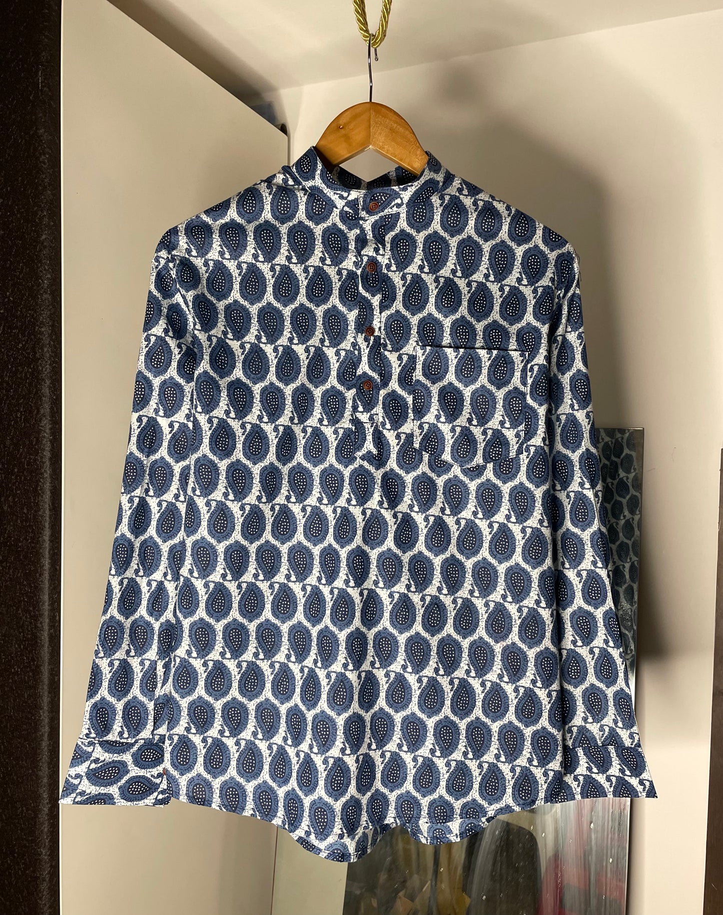 Sanganeri Motifs Printed Short Kurta for Men (BLUE)