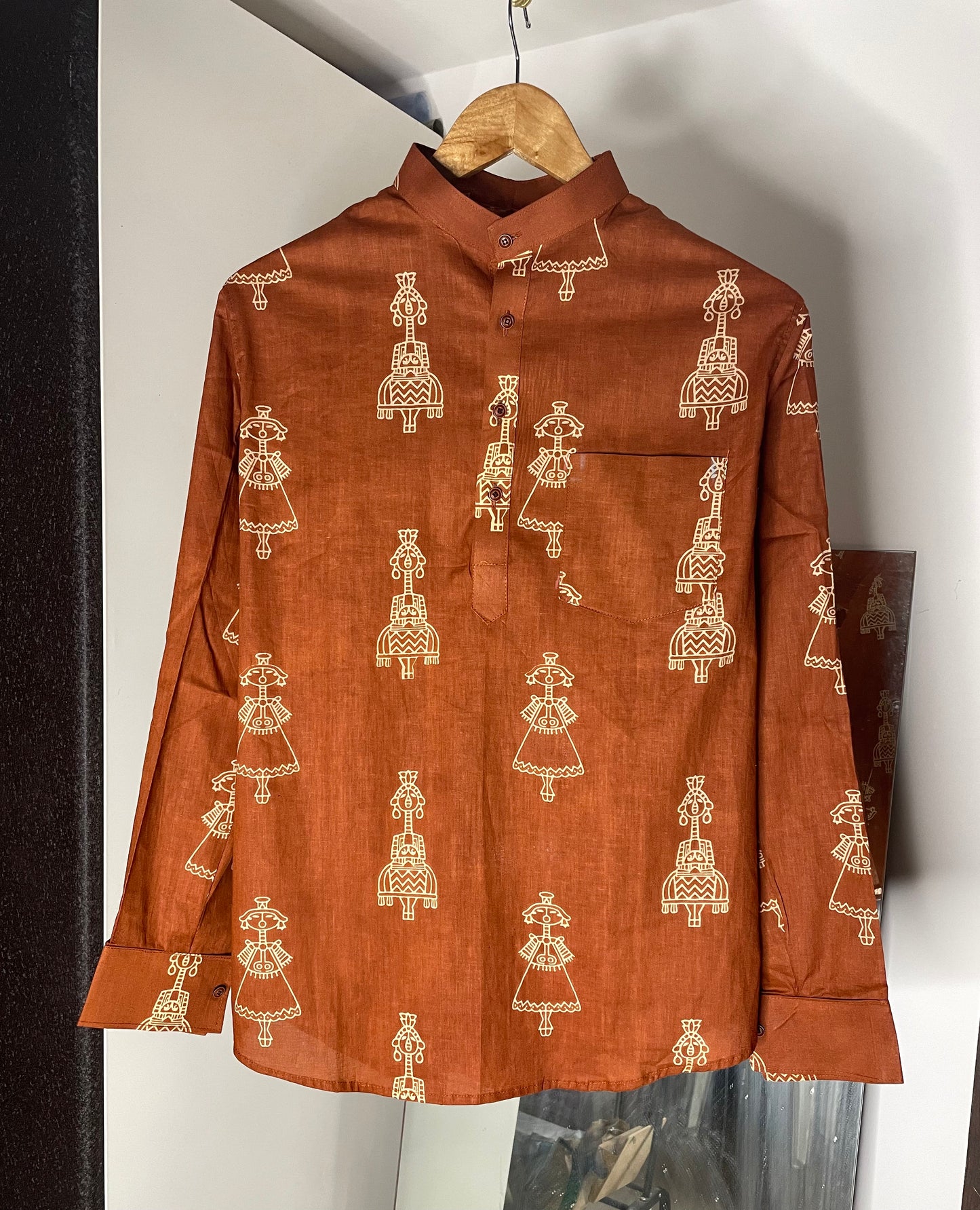 Sanganeri Printed Pure Cotton Short Kurta For Man (BROWN)