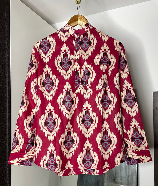 Sanganeri Printed Pure Cotton Short Kurta For Man (MAROON)