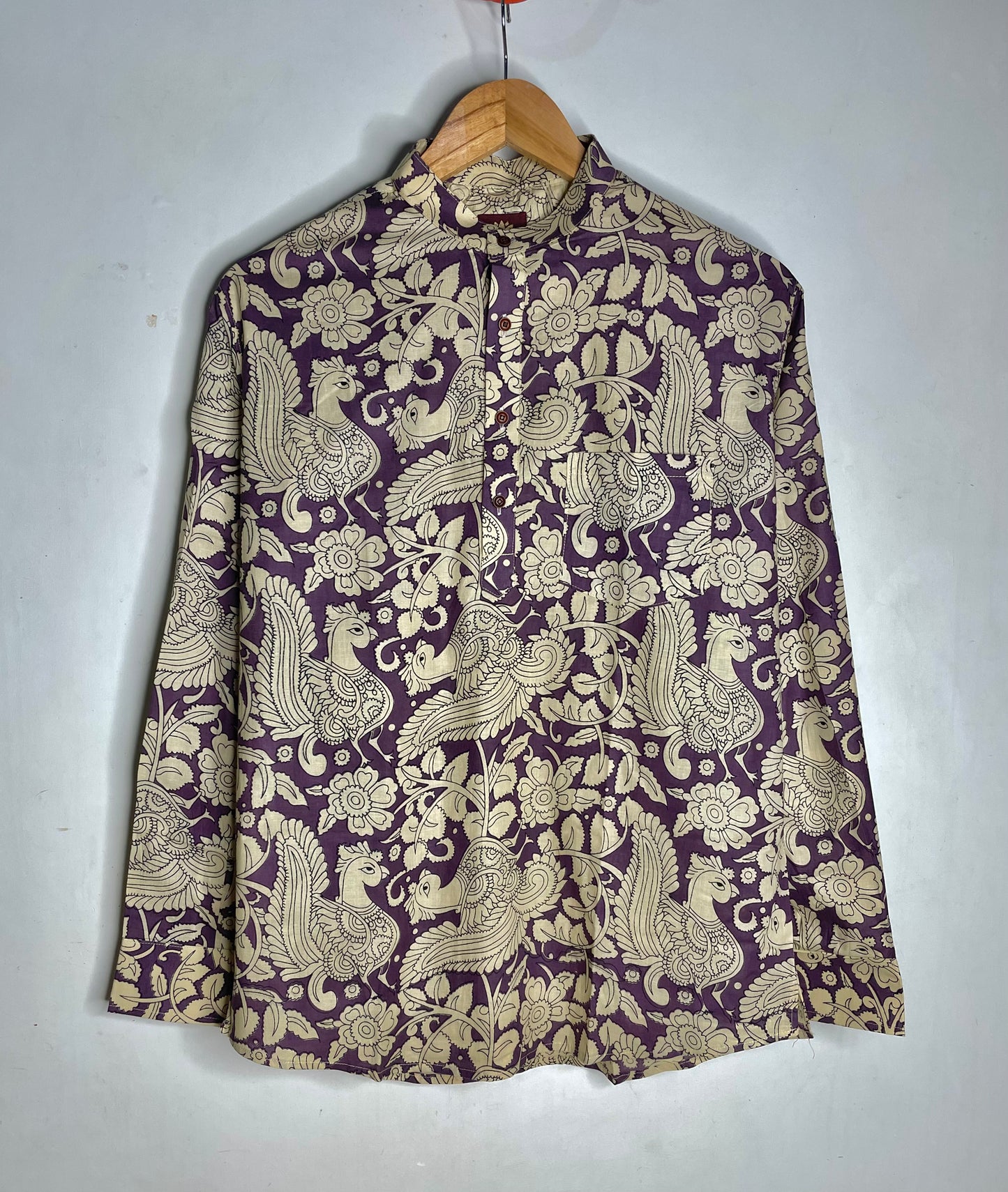 Kalamkari Printed Short Kurta for Men (PURPLE)