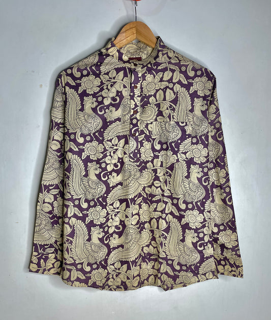 Kalamkari Printed Short Kurta for Men (PURPLE)