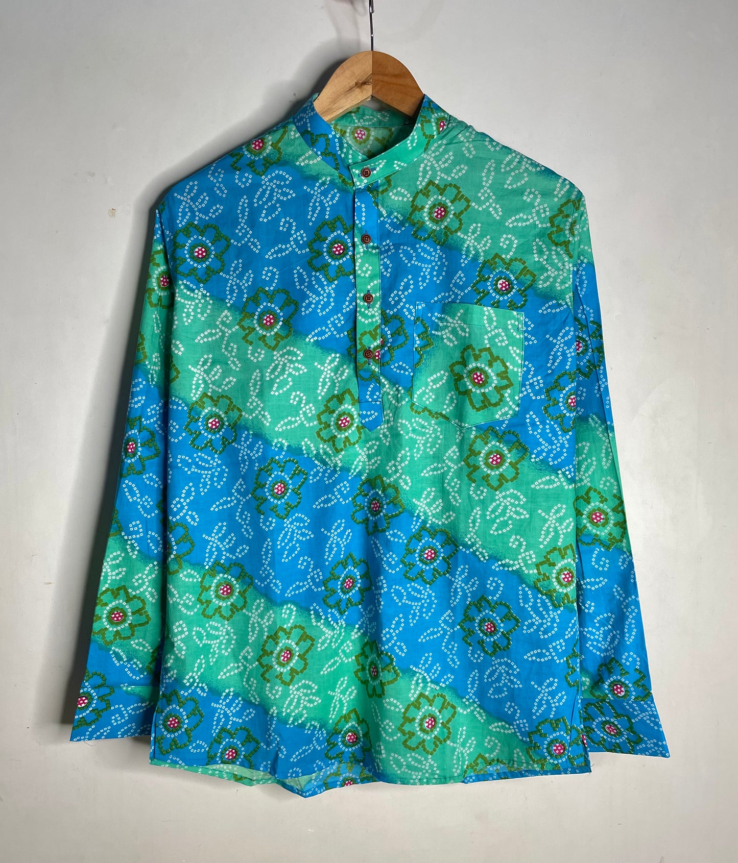 Sanganeri Printed Pure Cotton Short Kurta For Men (TURQUOISE)