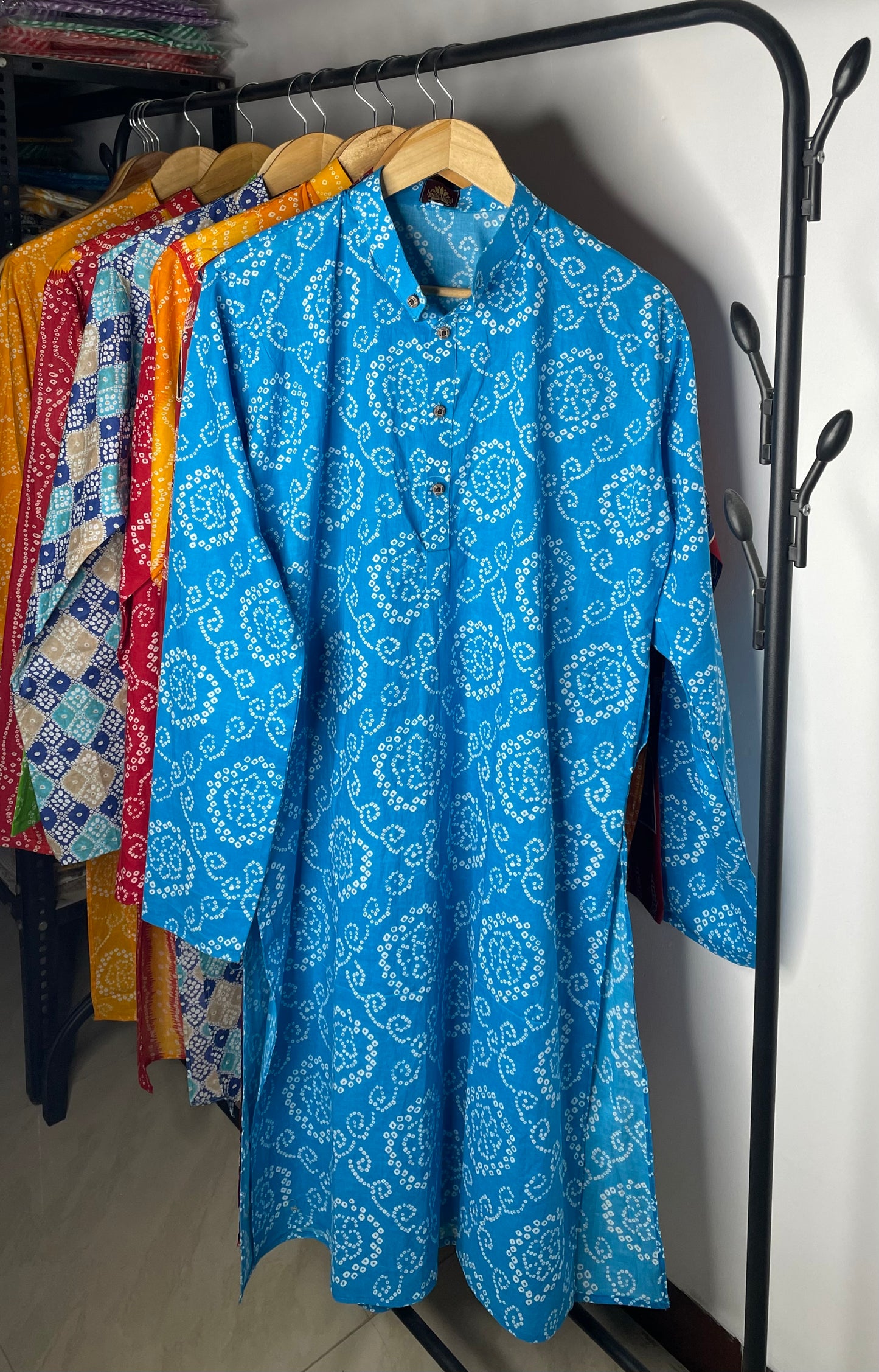 Sanganeri Printed Knee-Length Pure Cotton Kurta for Men (SKYBLUE)