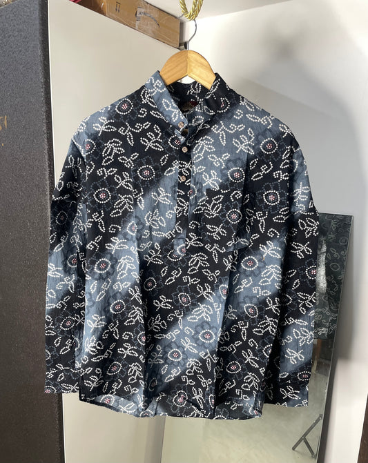 Sanganeri Printed Pure Cotton Short Kurta For Men (BLACK)