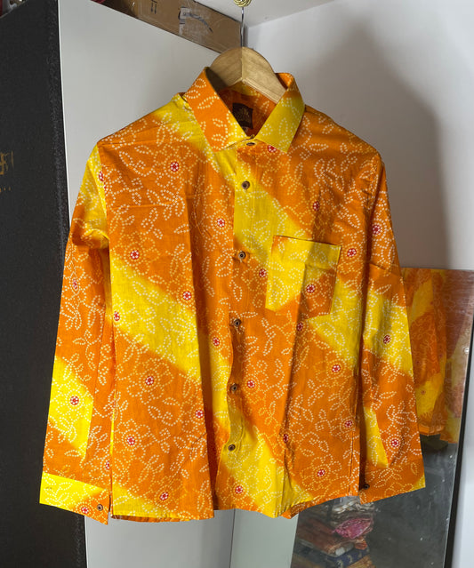 Bandhani Printed Full Sleeve Shirt for Men (ORANGE)