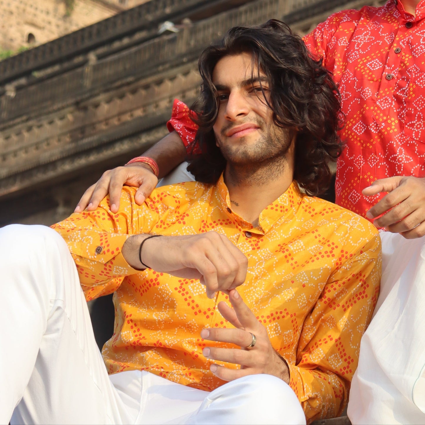 Sanganeri Printed Pure Cotton Short Kurta For Men (MUSTARD YELLOW BANDHANI)