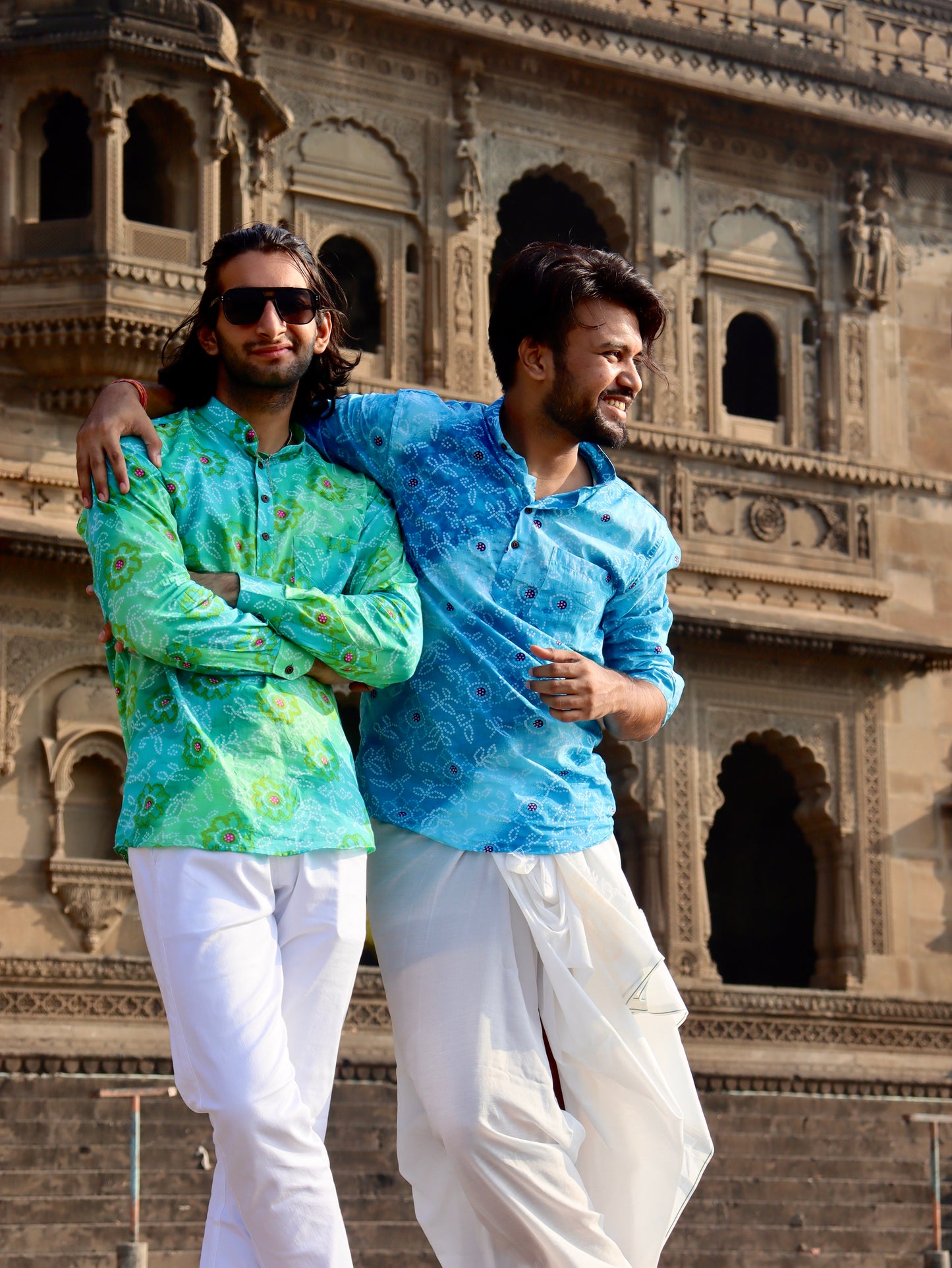 Sanganeri Printed Pure Cotton Short Kurta For Men (BLUE BANDHANI)