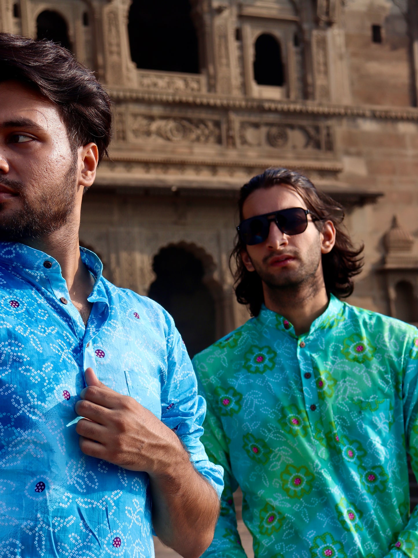 Sanganeri Printed Pure Cotton Short Kurta For Men (GREEN BANDHANI)