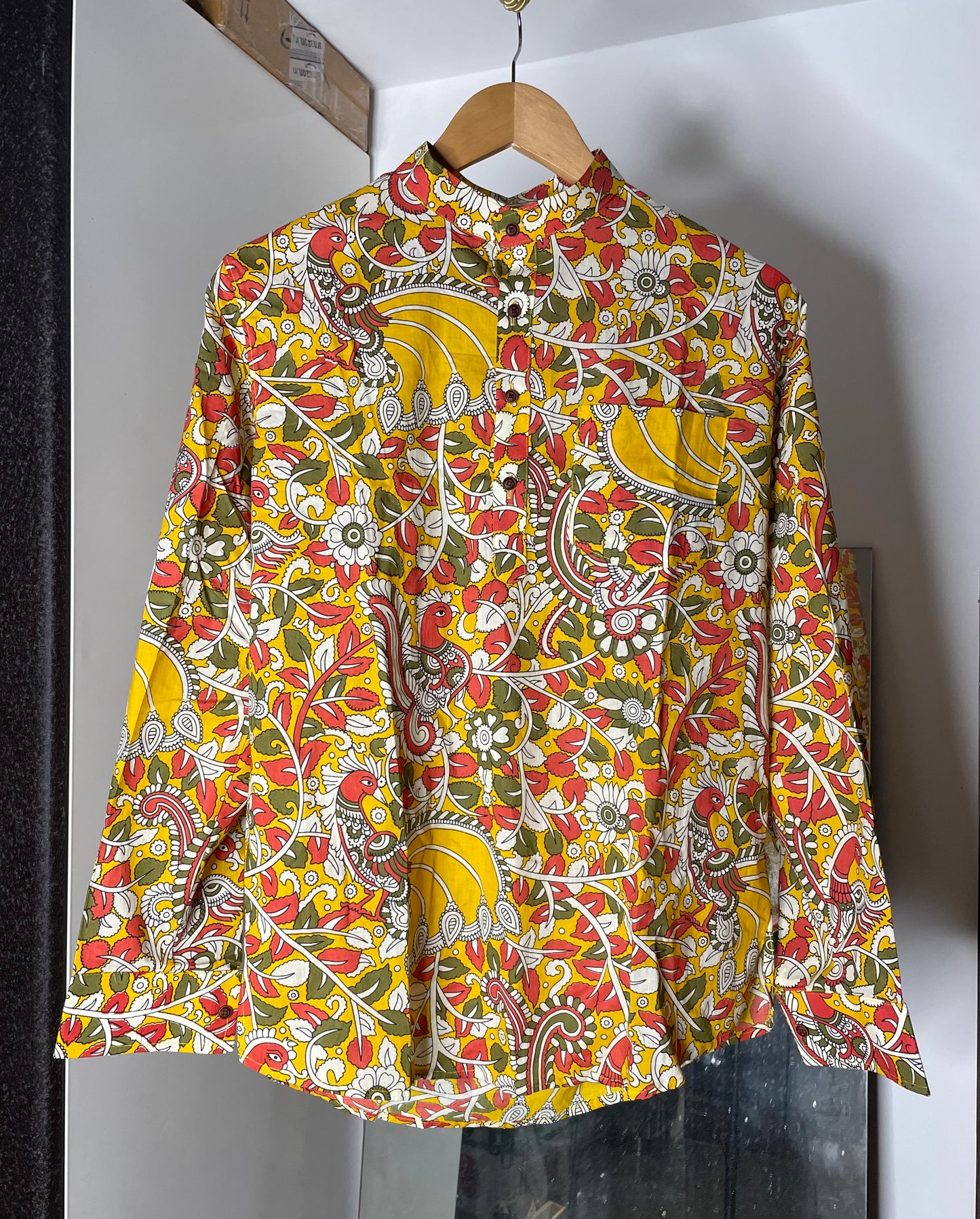 Kalamkari Printed Short Kurta for Men (YELLOW)