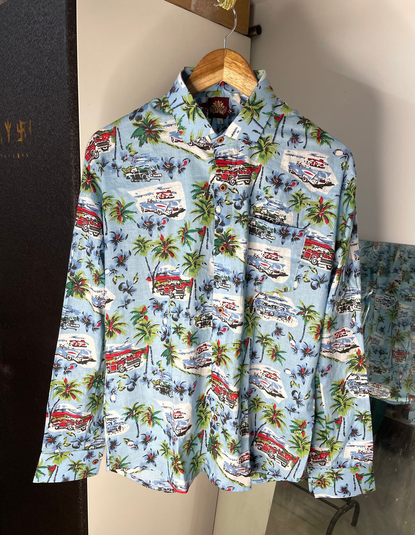 Hawaiian Printed Full Sleeve Shirt for Men (SKY BLUE)
