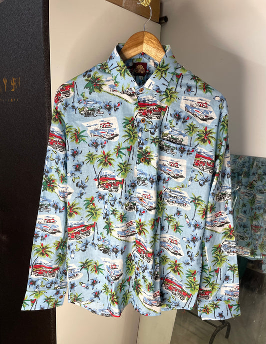 Hawaiian Printed Full Sleeve Shirt for Men (SKY BLUE)