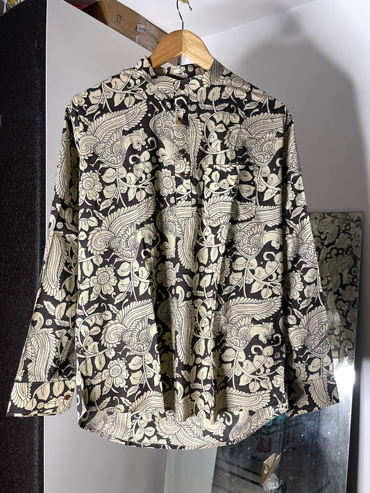 Kalamkari Printed Short Kurta for Men (BLACK)