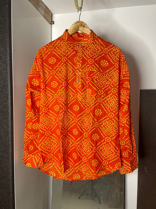 Bandhani Printed Short Kurta for Men (ORANGE BANDHANI)
