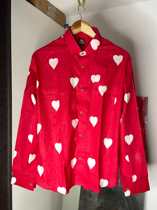 Hearts Printed Full Sleeve Shirt for Men (RED)