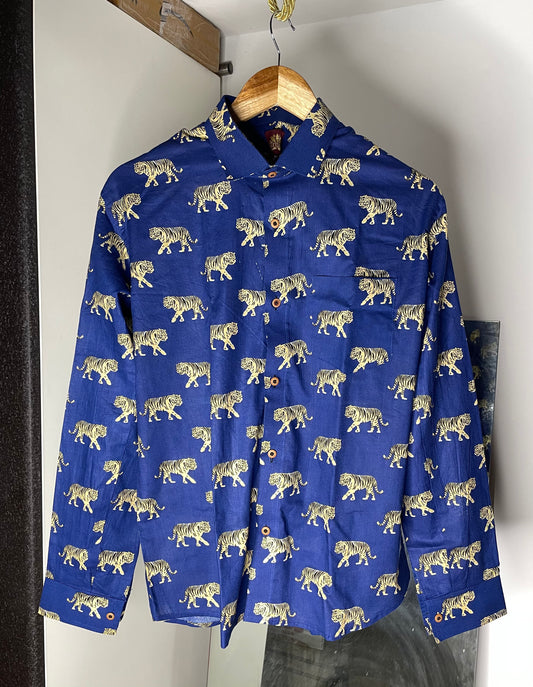 Tiger Printed Full Sleeve Shirt for Men (DARK BLUE)