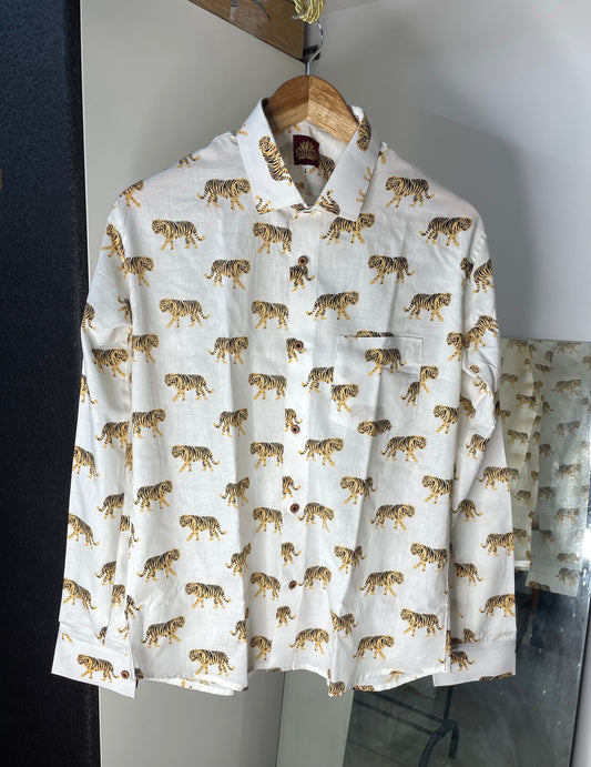 Tiger Printed Full Sleeve Shirt for Men (WHITE)